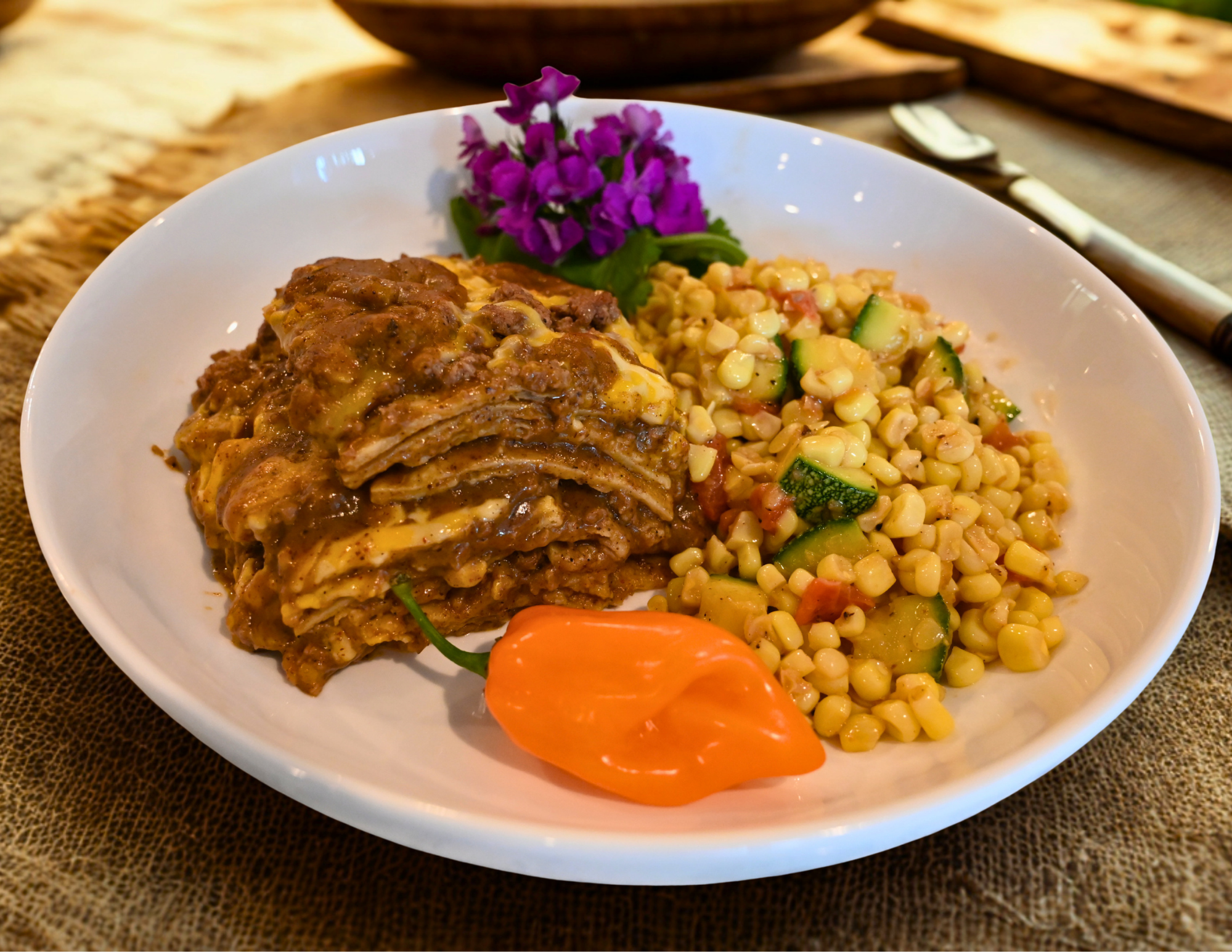 Lisa Leyva's signature stacked enchiladas, finished lasagna-style